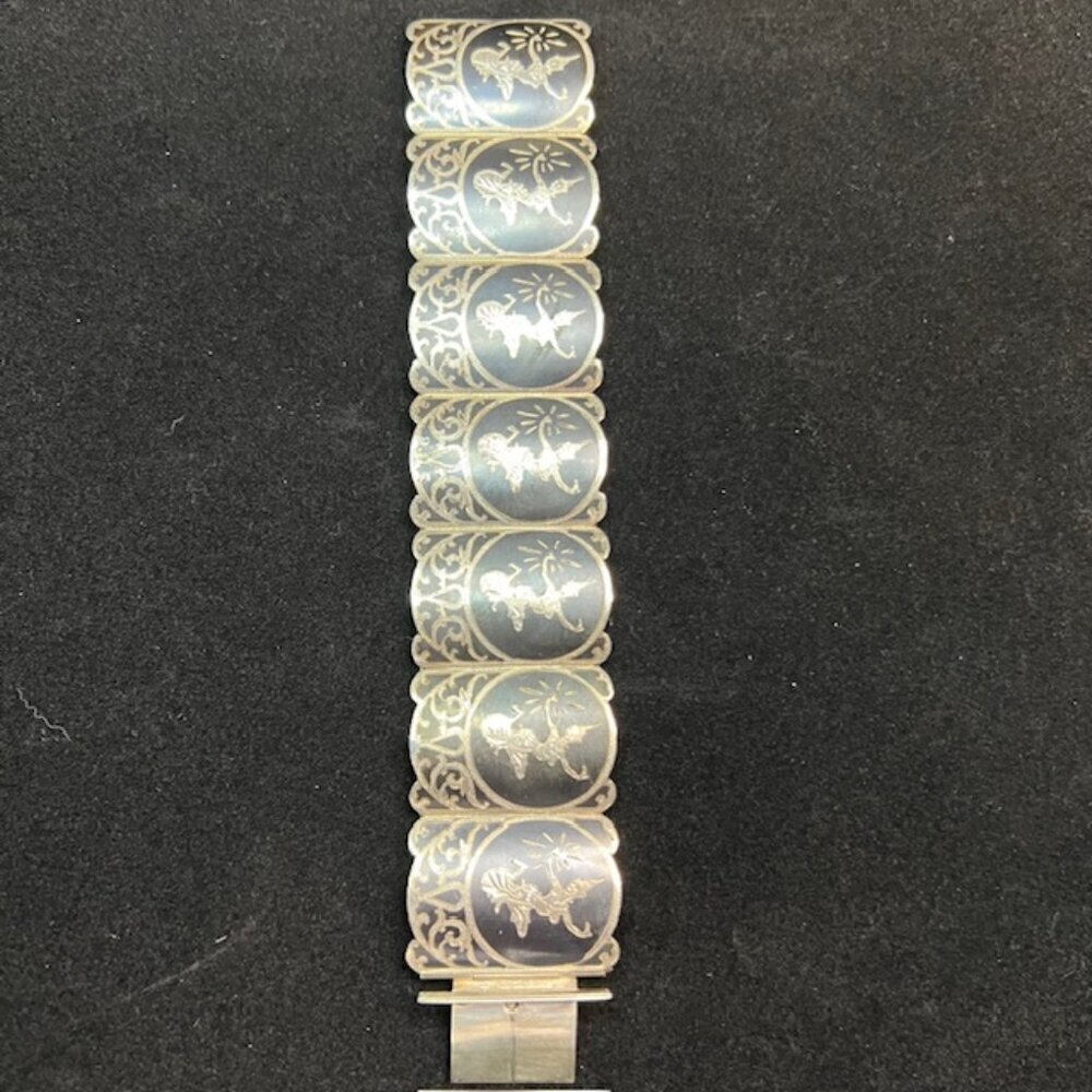 925 Sterling Silver Vintage Siam Niello Hindu Bracelet - Picture 3 of 7